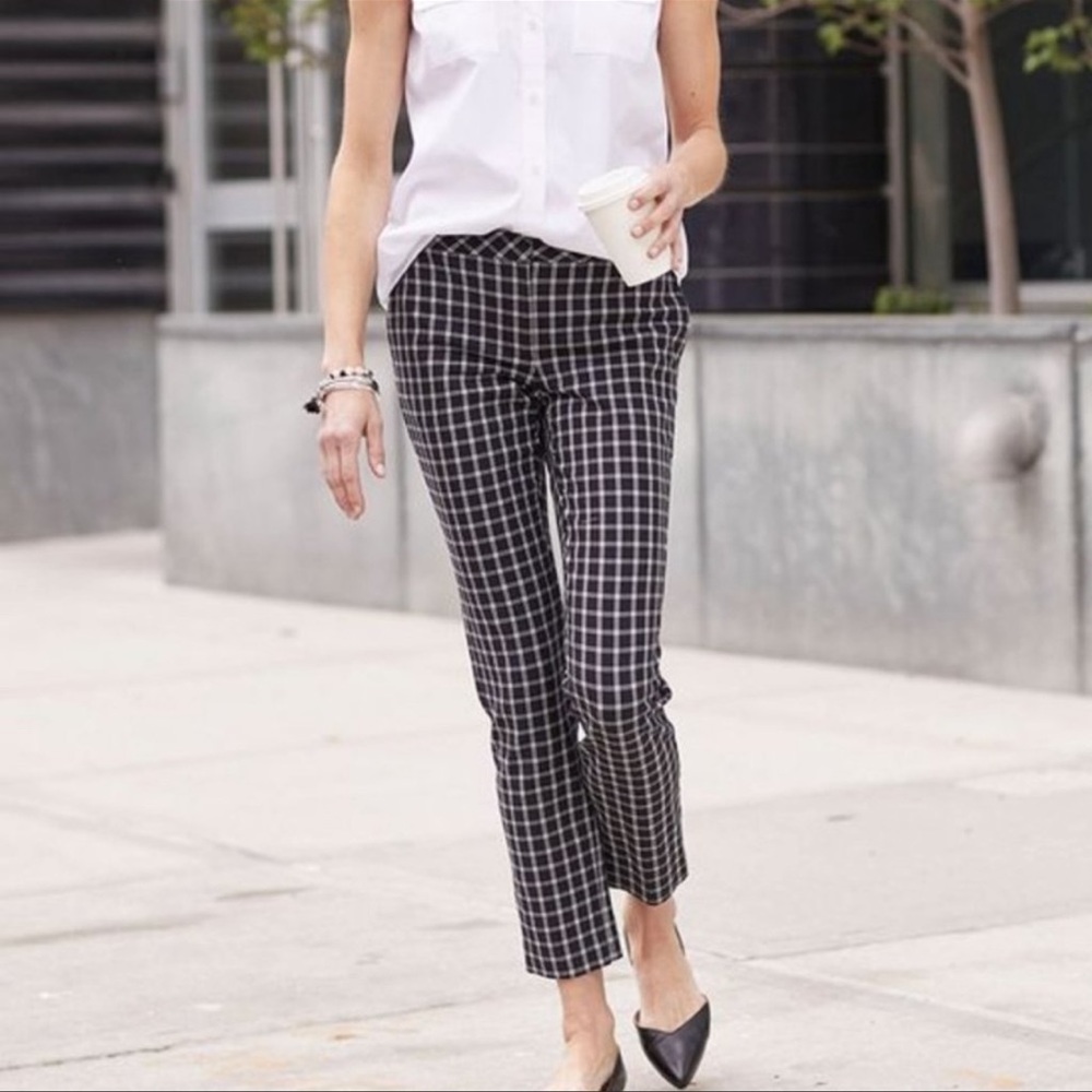 NWT J. Jill Premium Bi-Stretch Windowpane Black Plaid Pants Size 4P